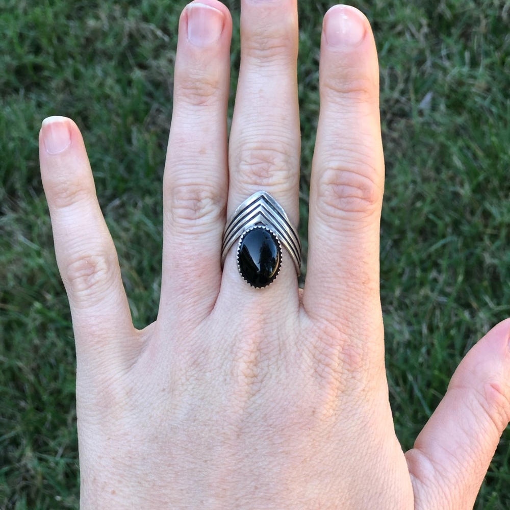 Vintage Navajo black coral sterling ring
